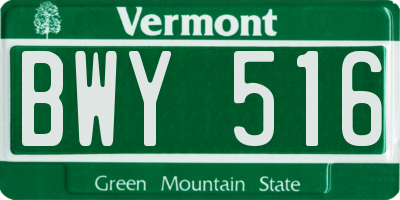 VT license plate BWY516