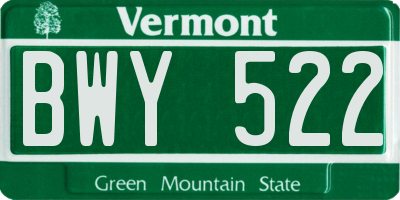 VT license plate BWY522