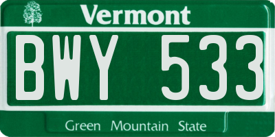 VT license plate BWY533
