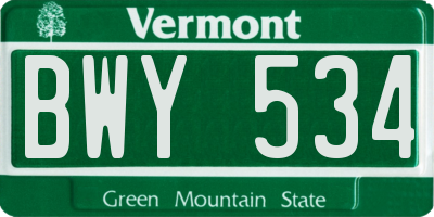 VT license plate BWY534