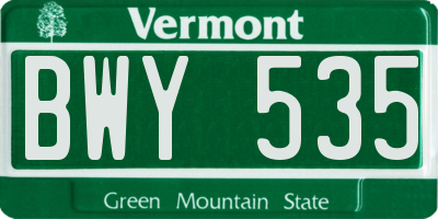 VT license plate BWY535
