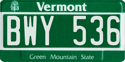 VT license plate BWY536