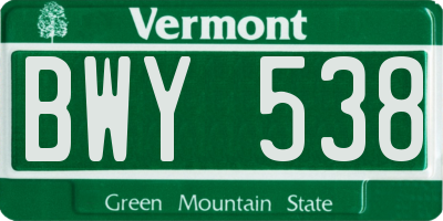 VT license plate BWY538