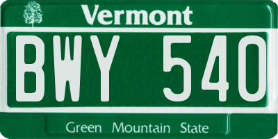 VT license plate BWY540