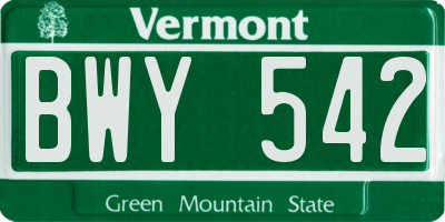 VT license plate BWY542