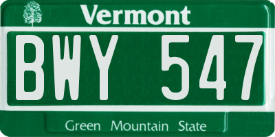 VT license plate BWY547