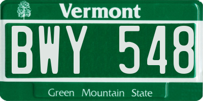 VT license plate BWY548