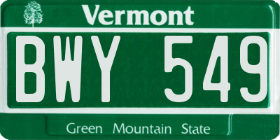 VT license plate BWY549