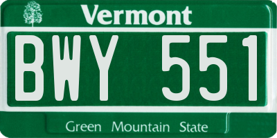 VT license plate BWY551