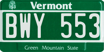VT license plate BWY553