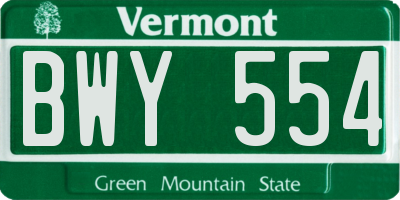 VT license plate BWY554