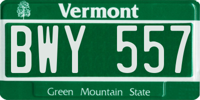 VT license plate BWY557