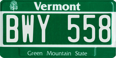 VT license plate BWY558