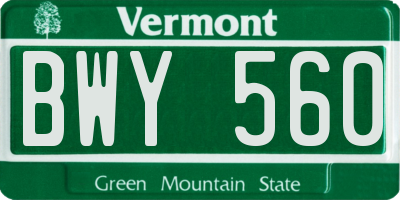 VT license plate BWY560