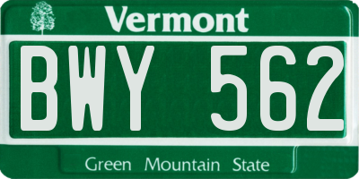 VT license plate BWY562
