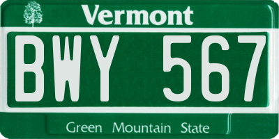 VT license plate BWY567