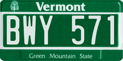 VT license plate BWY571