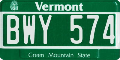 VT license plate BWY574