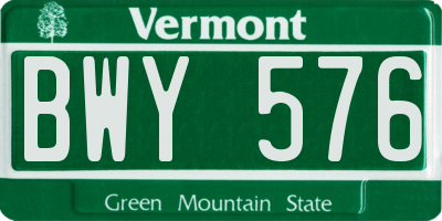 VT license plate BWY576