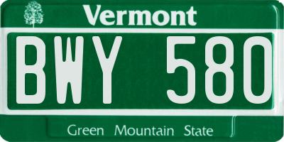 VT license plate BWY580