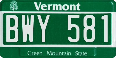 VT license plate BWY581