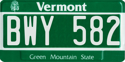 VT license plate BWY582