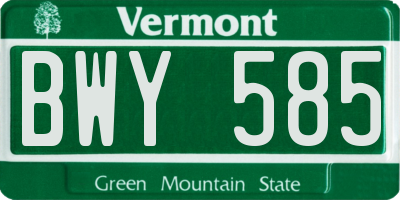 VT license plate BWY585