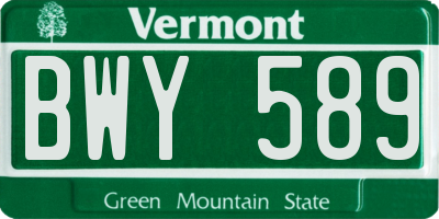 VT license plate BWY589
