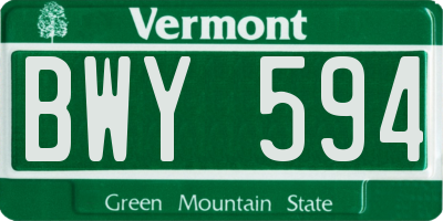 VT license plate BWY594