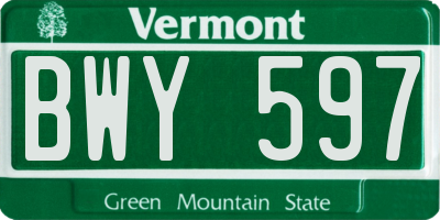 VT license plate BWY597