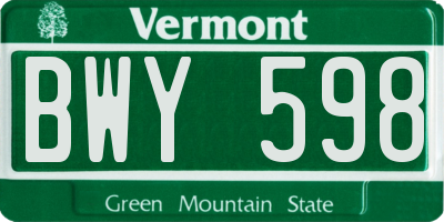 VT license plate BWY598