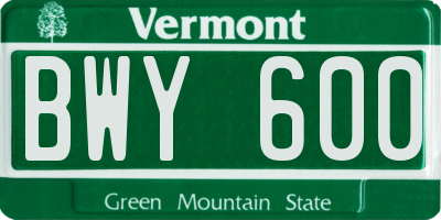 VT license plate BWY600