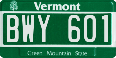 VT license plate BWY601