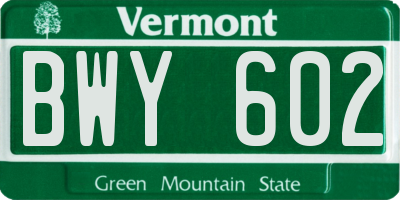 VT license plate BWY602