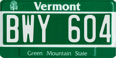 VT license plate BWY604