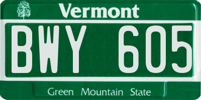 VT license plate BWY605