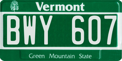 VT license plate BWY607