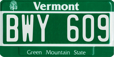 VT license plate BWY609
