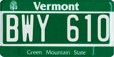 VT license plate BWY610