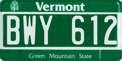VT license plate BWY612