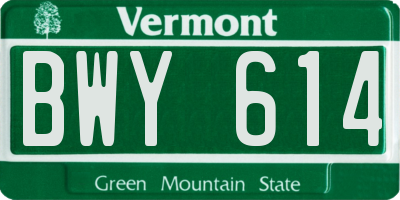 VT license plate BWY614