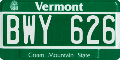 VT license plate BWY626