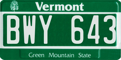 VT license plate BWY643
