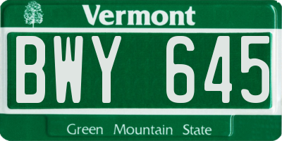 VT license plate BWY645
