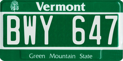 VT license plate BWY647