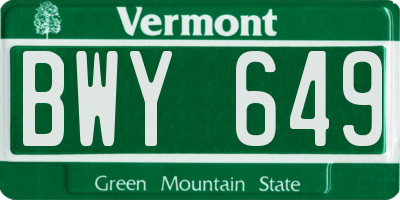 VT license plate BWY649