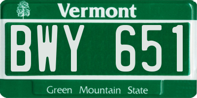 VT license plate BWY651