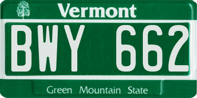 VT license plate BWY662