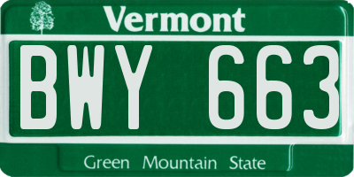VT license plate BWY663