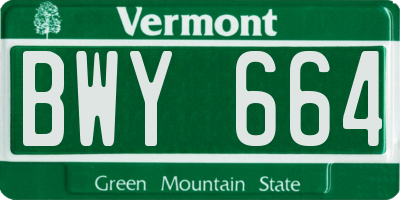 VT license plate BWY664